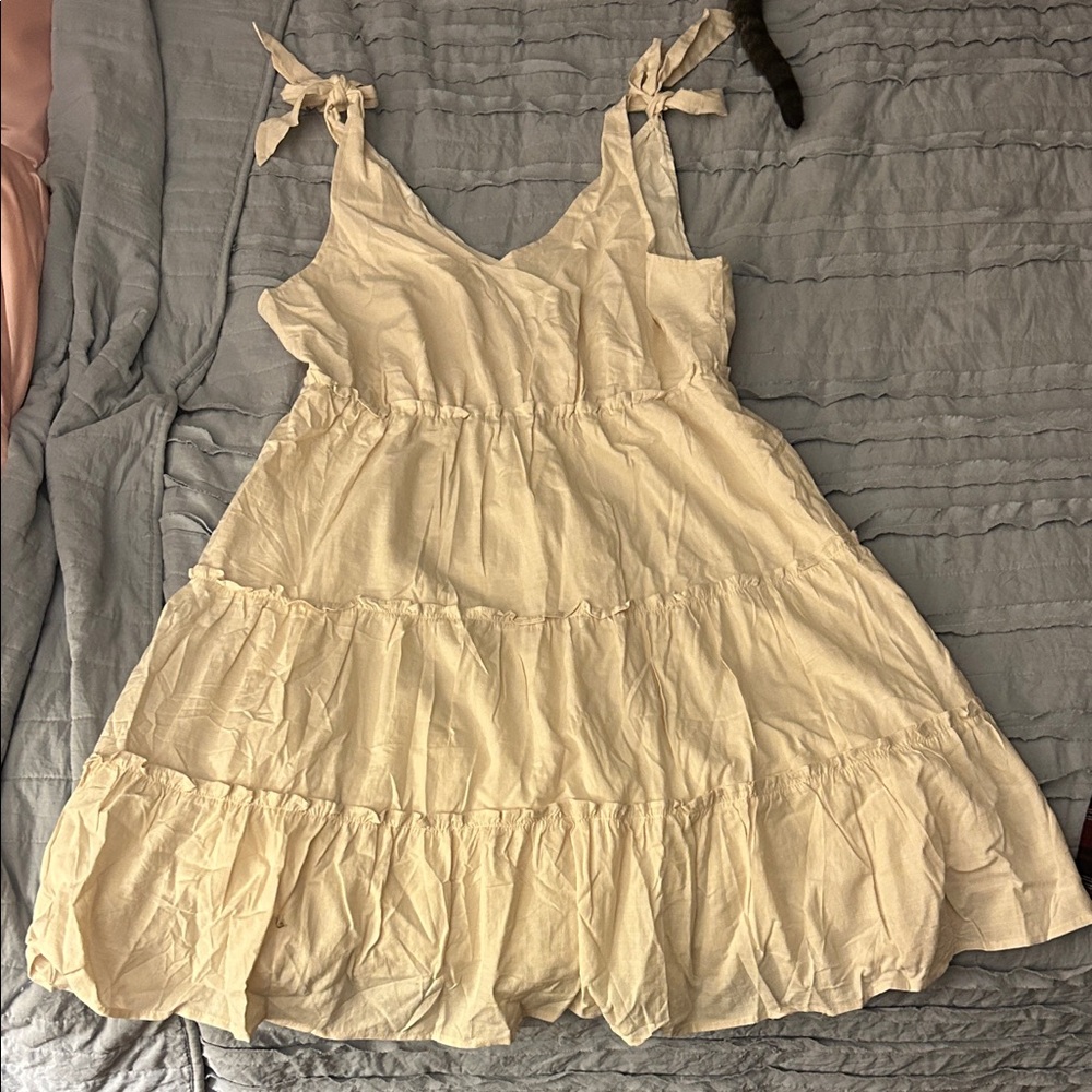 Cream Tiered Ruffled Sundress with bow straps